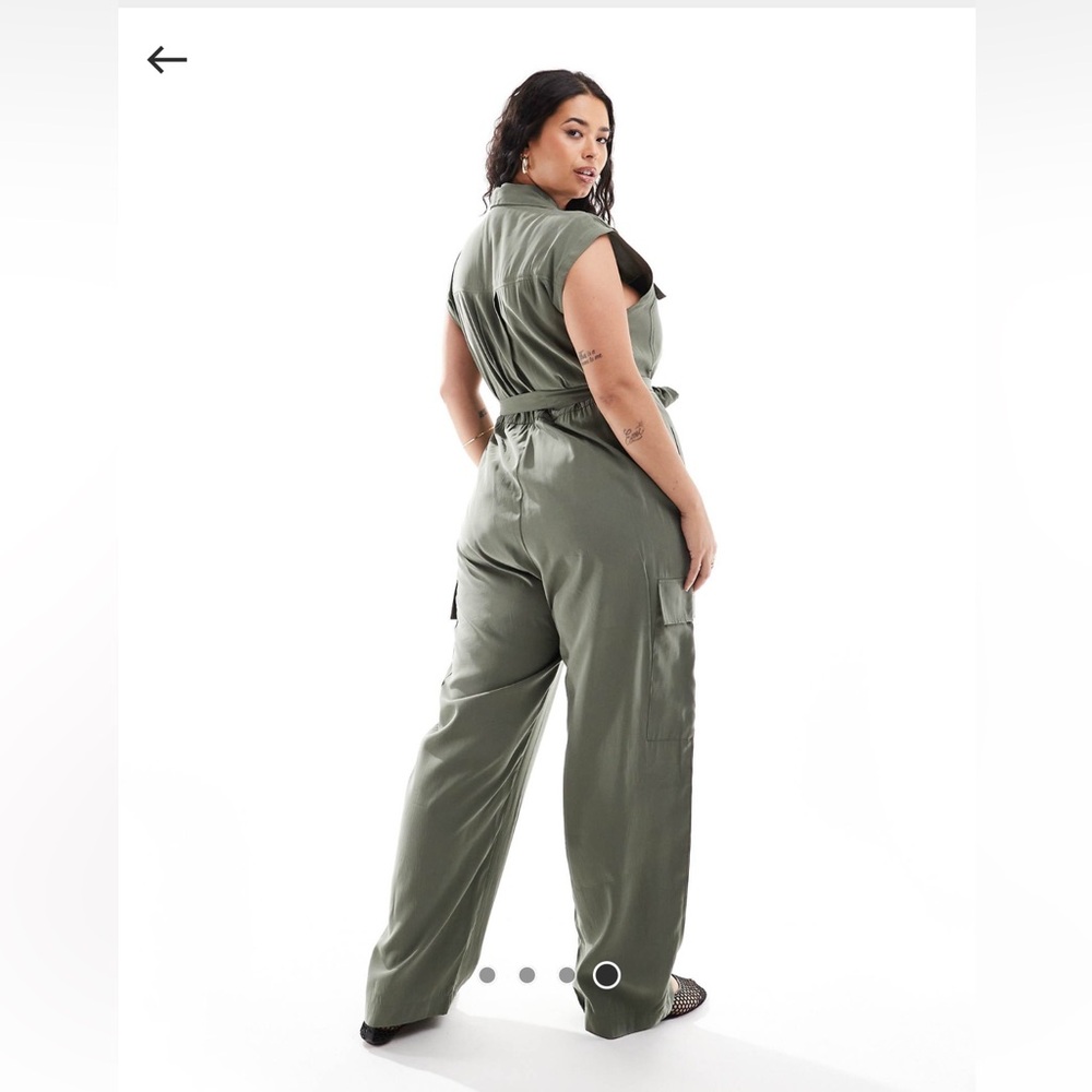 Mango Curve Sleeveless Tie Waist Jumpsuit in Khaki